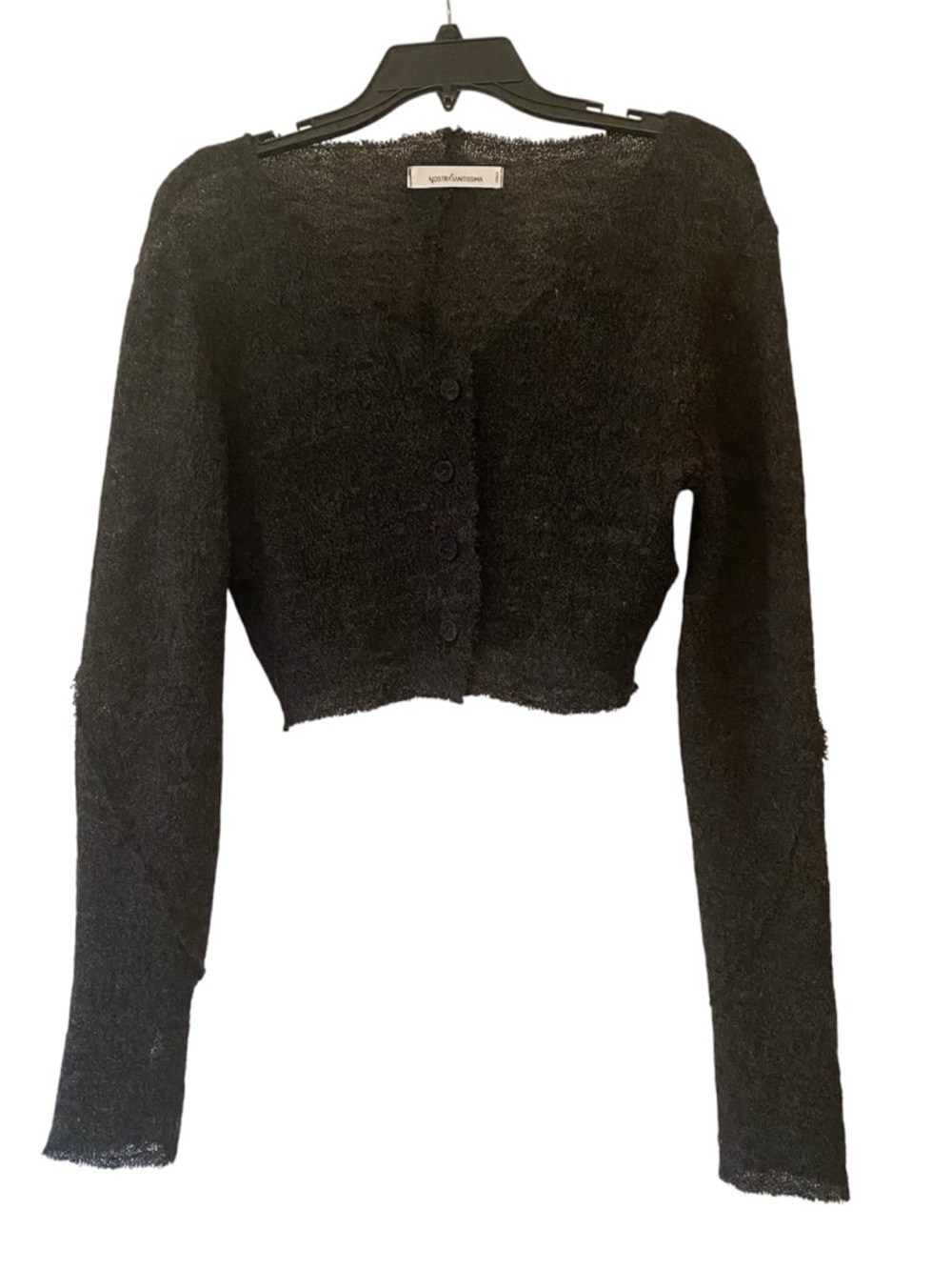 NostraSantissima Black Cropped Cardigan Sweater Buttons Textured Wool M